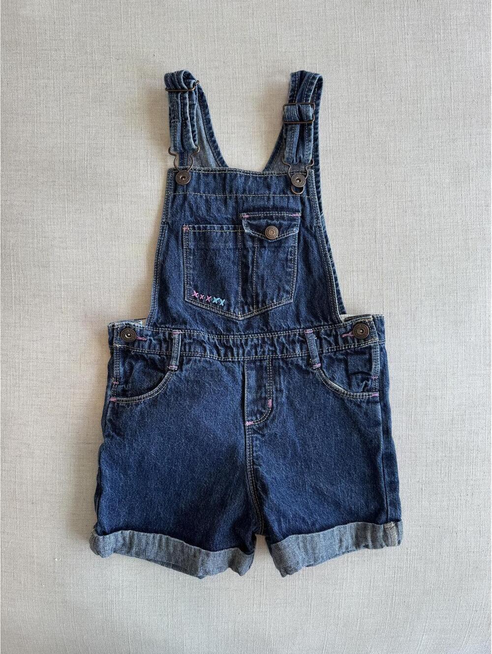 Vintage OshKosh Vestbak Denim Shortalls Floral Embroidered Girls 5